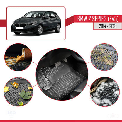 Compatible con BMW Serie 2 (F45) Active Tourer 2014-2021 4D Alfombrillas de Goma Negro