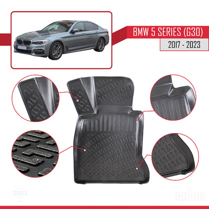 Compatibile con BMW Serie 5 (G30) 2017-2023 4D Tappeti in Gomma Nero