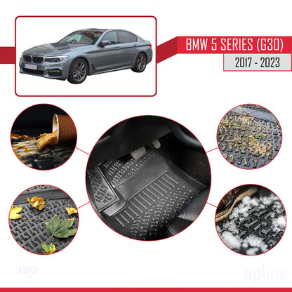 Compatibile con BMW Serie 5 (G30) 2017-2023 4D Tappeti in Gomma Nero