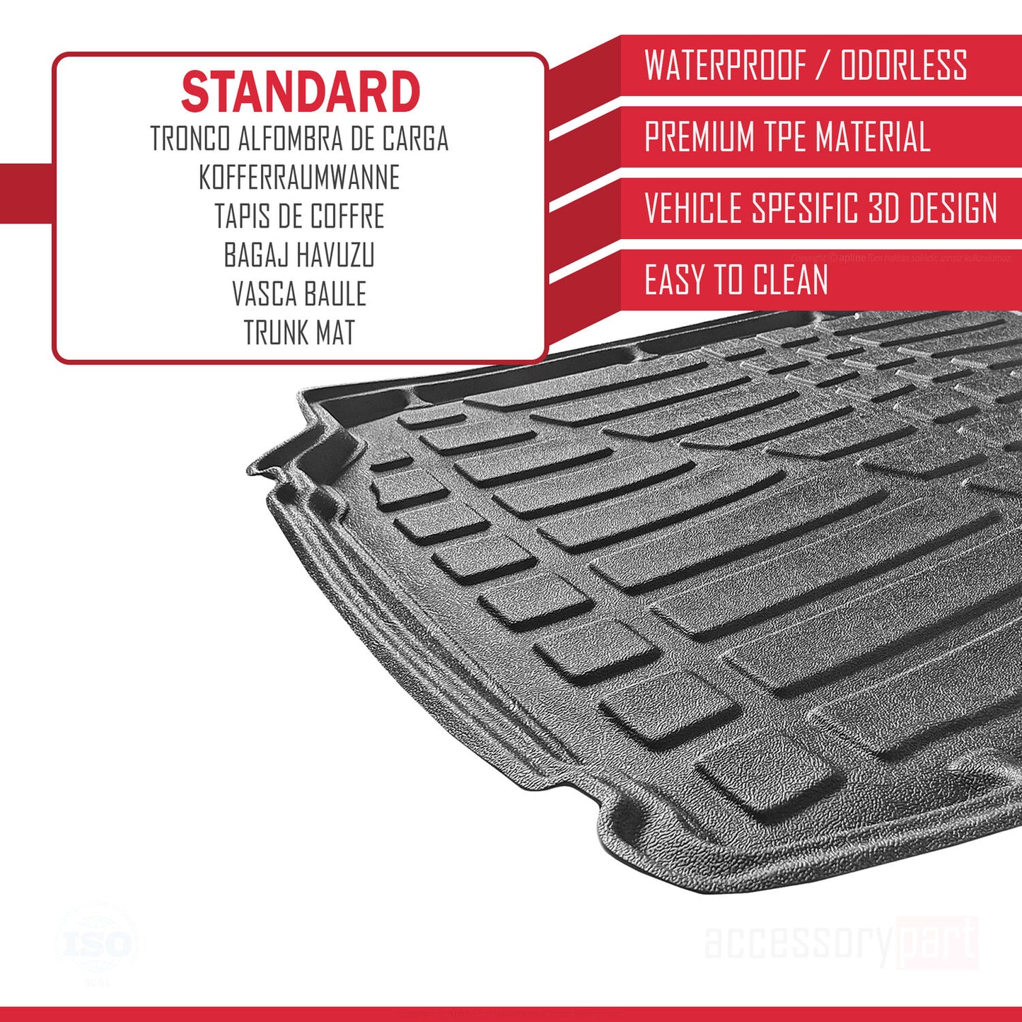 Compatibile con Volvo XC90 II (7 Koltuk) 2015-2023 Flessibile Vasca Baule Piano di Carico Tappetino Bagagliaio Nero