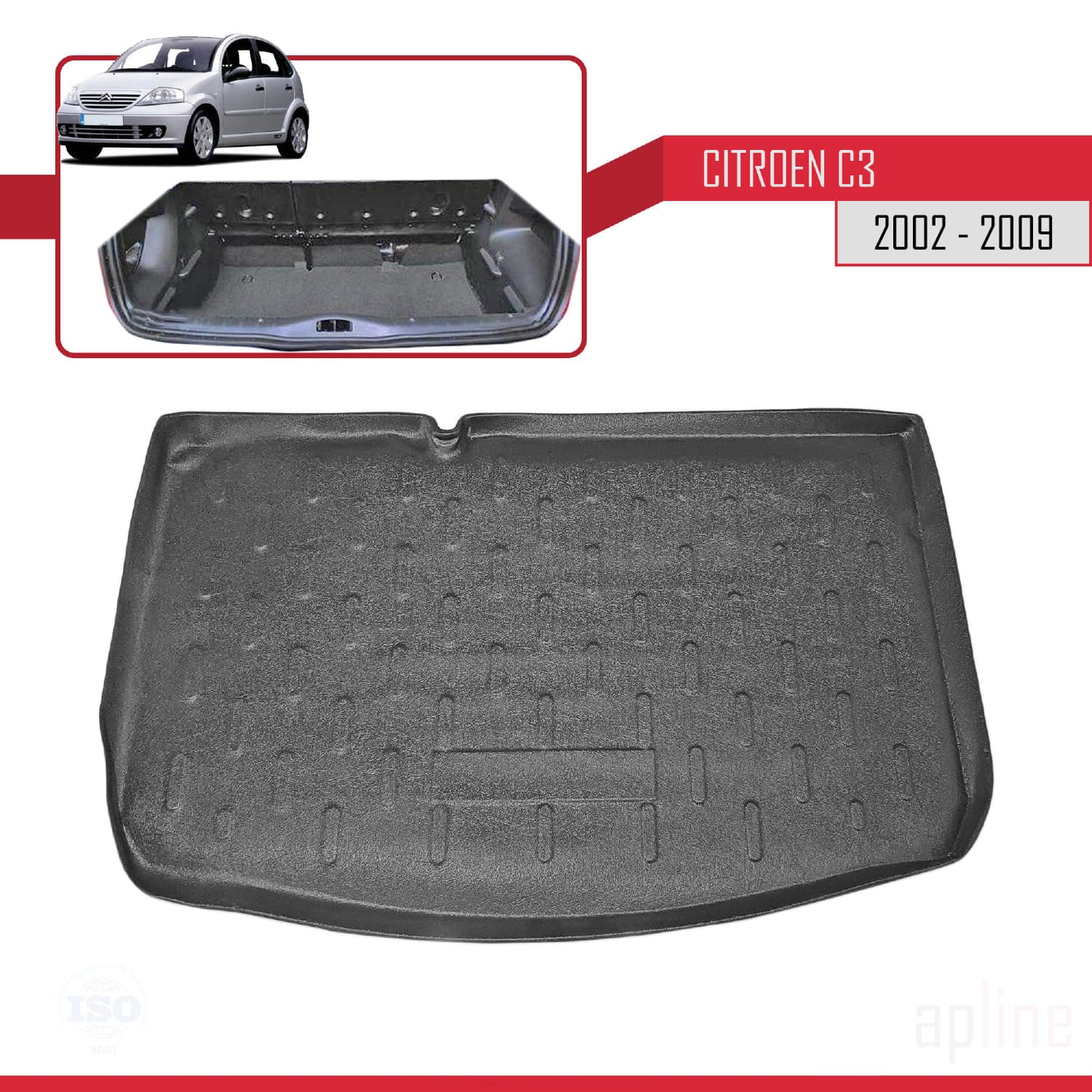 Passend für Citroen C3 (FC/FN) 2002-2009, flexible Kofferraummatte, Ladeboden, schwarz