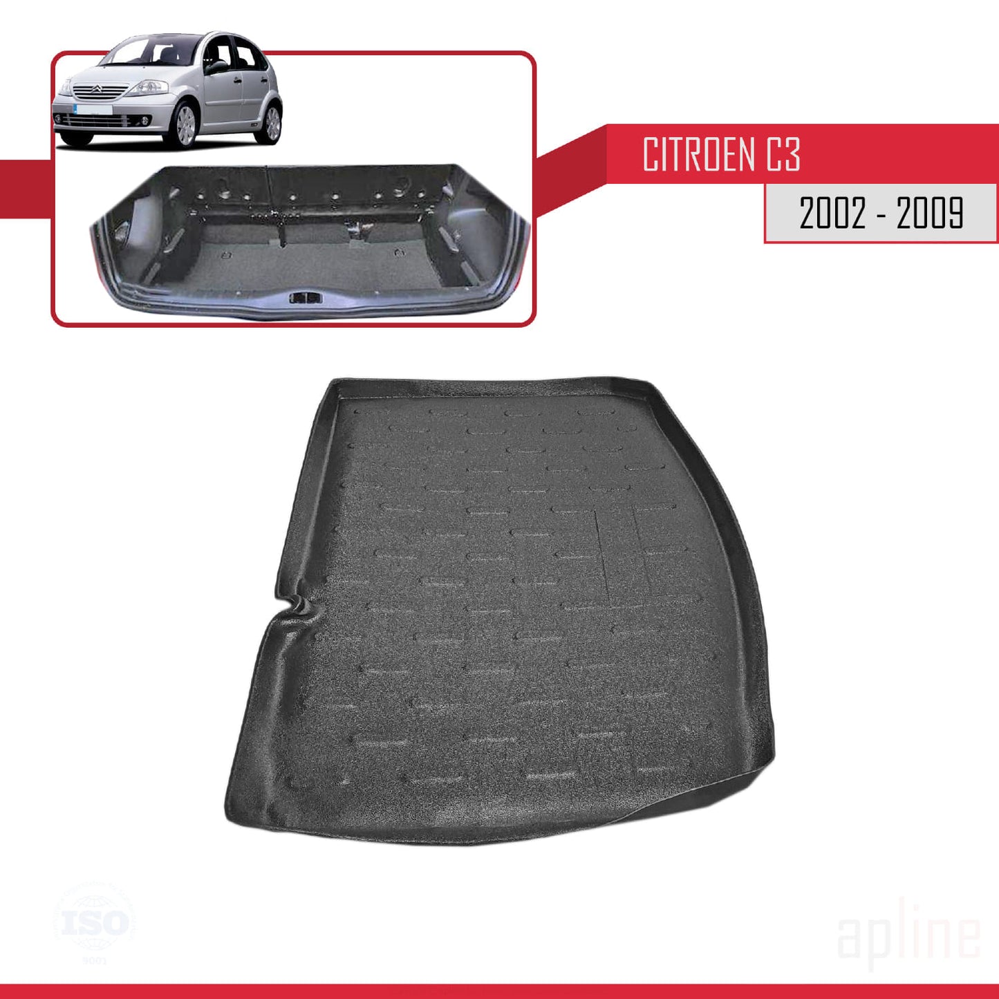 Passend für Citroen C3 (FC/FN) 2002-2009, flexible Kofferraummatte, Ladeboden, schwarz