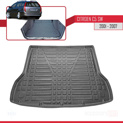 Passend für Citroen C5 I Break 2001-2007, flexible Kofferraummatte, Ladeboden, schwarz