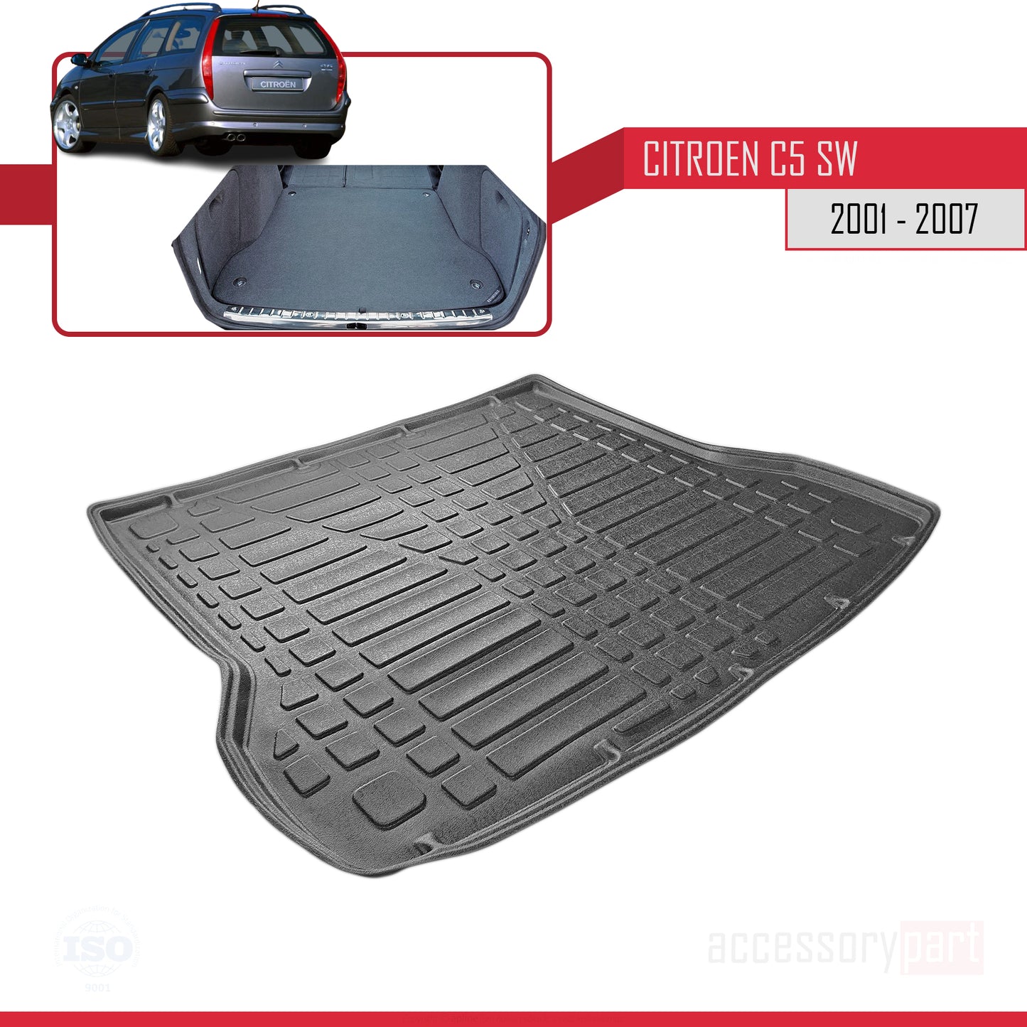 Tapis de Coffre pour Citroen C5 TOURER 2001-2007 Flexible NOIR