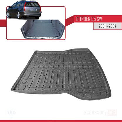 Passend für Citroen C5 I Break 2001-2007, flexible Kofferraummatte, Ladeboden, schwarz