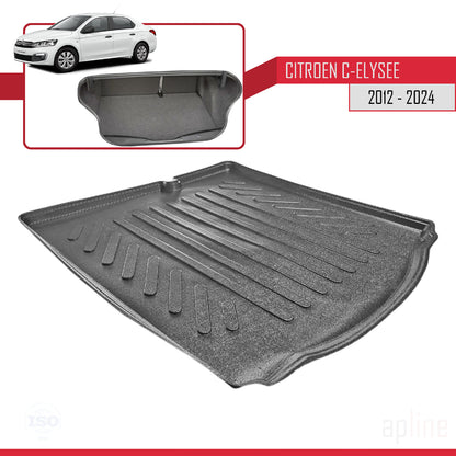 Compatible avec Citroen C-Elysee 2012-2024 Flexible Tapis de Coffre Plancher de Chargement Noir