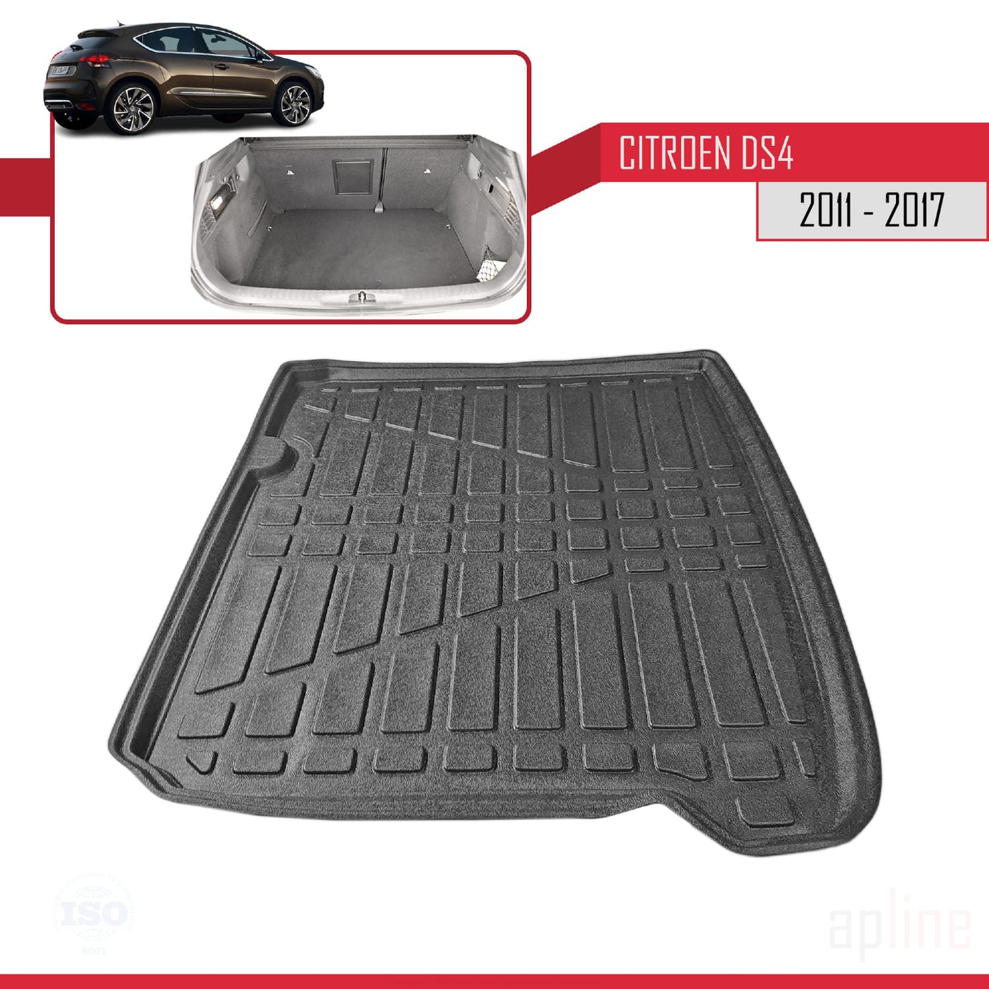 Vasca Baule per Citroen DS4 2012-2017 Flessibile Tappetini Bagagliaio NERO
