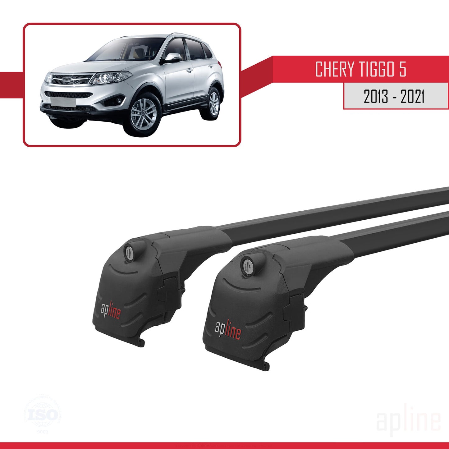 Compatible avec Chery Tiggo 5 (T21) 2013-2021 ACE-2 Barres de Toit Railing Porte-Bagages de Voiture Noir Aluminium 2 Barres