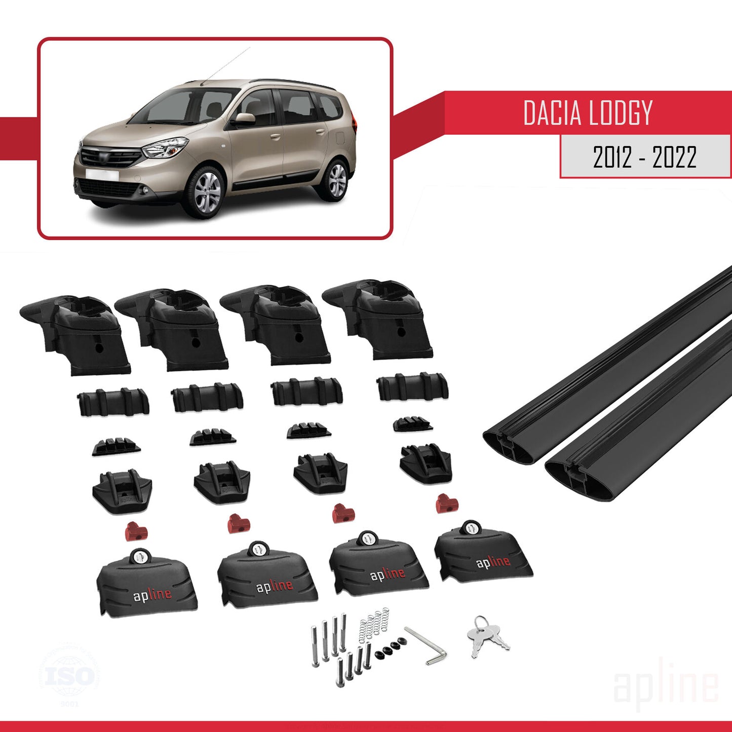 Compatibile con Dacia Lodgy (J92) 2012-2022 ACE-2 Barre Tetto Portapacchi Auto Barre Portatutto Nero Alluminio 2 Barre
