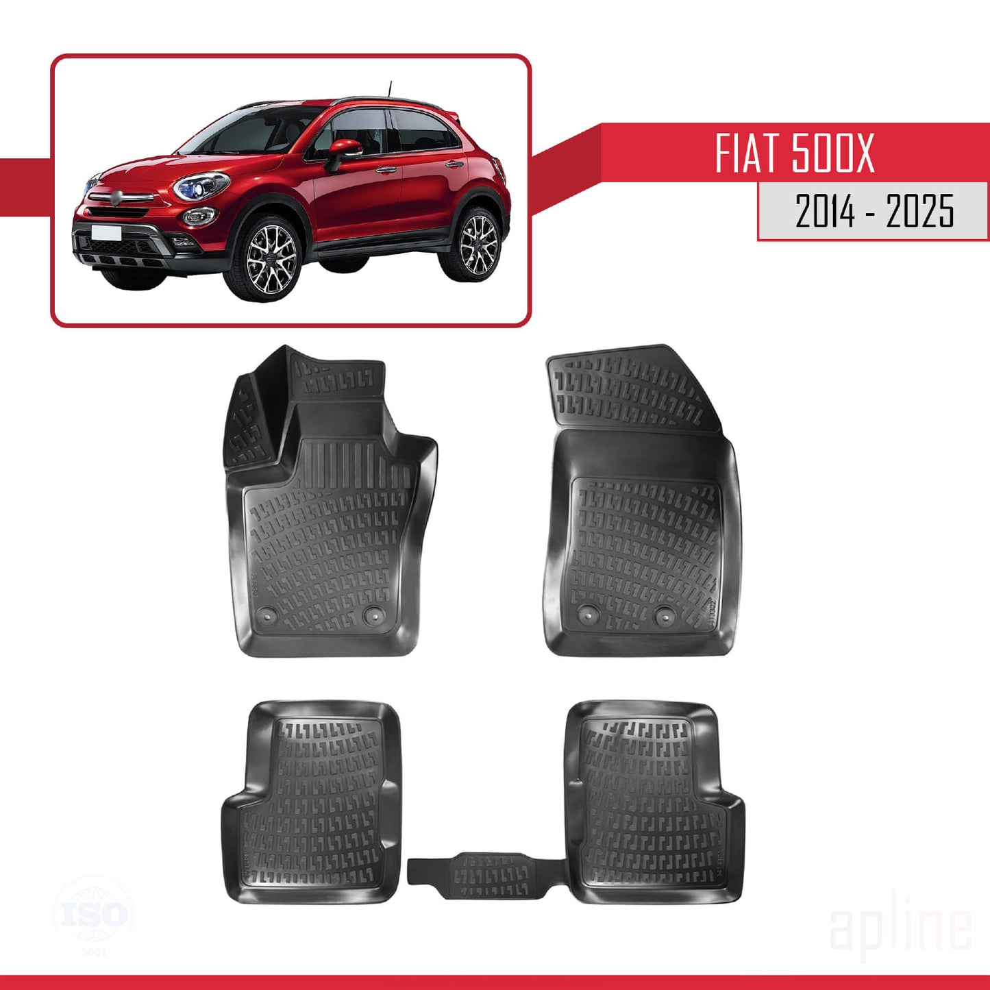 Compatibile con Fiat 500 X 2014-2025 4D Tappeti in Gomma Nero