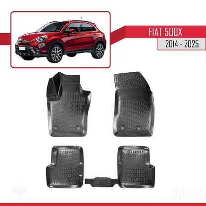 Compatibile con Fiat 500 X 2014-2025 4D Tappeti in Gomma Nero