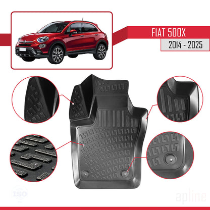 Compatibile con Fiat 500 X 2014-2025 4D Tappeti in Gomma Nero