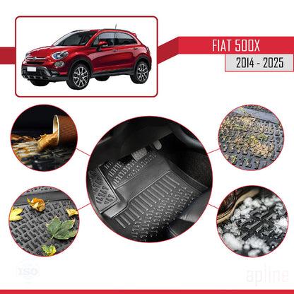 Compatibile con Fiat 500 X 2014-2025 4D Tappeti in Gomma Nero