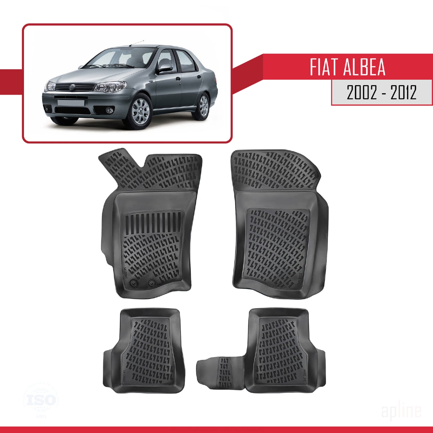 Compatibile con Fiat Albea 2002-2012 4D Tappeti in Gomma Nero