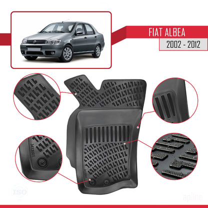 Compatibile con Fiat Albea 2002-2012 4D Tappeti in Gomma Nero