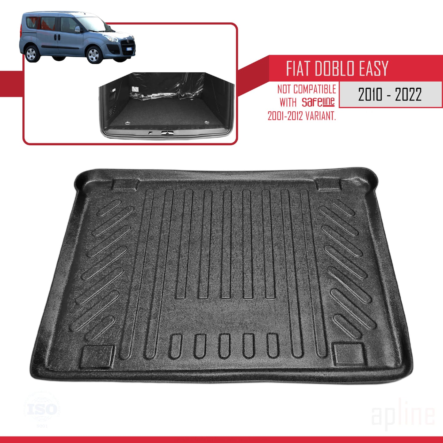 Compatible avec Fiat Doblo 2 Easy 2010-2022 Flexible Tapis de Coffre Plancher de Chargement Noir