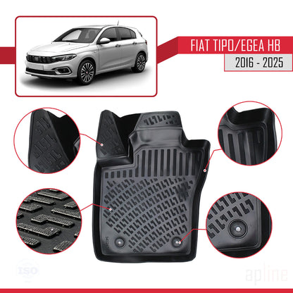 Compatible avec Fiat Egea HB 2016-2025 4D Tapis de Voiture Noir
