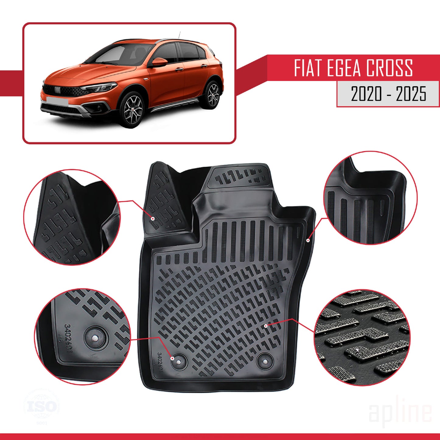 Compatibile con Fiat Egea Cross 2020-2025 4D Tappeti in Gomma Nero