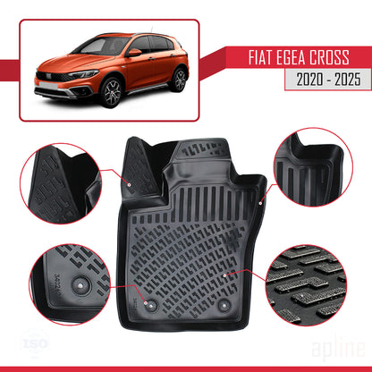 Compatibile con Fiat Egea Cross 2020-2025 4D Tappeti in Gomma Nero