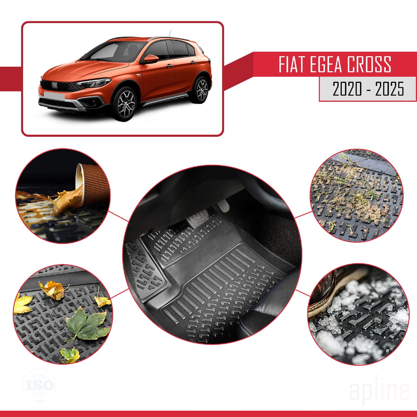 Compatibile con Fiat Egea Cross 2020-2025 4D Tappeti in Gomma Nero