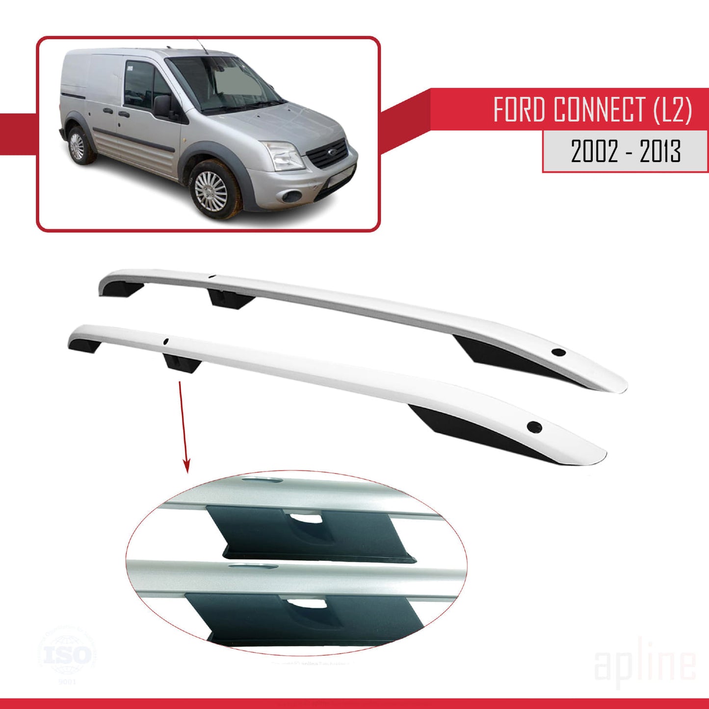 Compatible avec Ford Transit/Tourneo Connect 2002-2013 (Empattement Long L2/H1) Rails de Toit Porte-bagages sur le Toit Gris