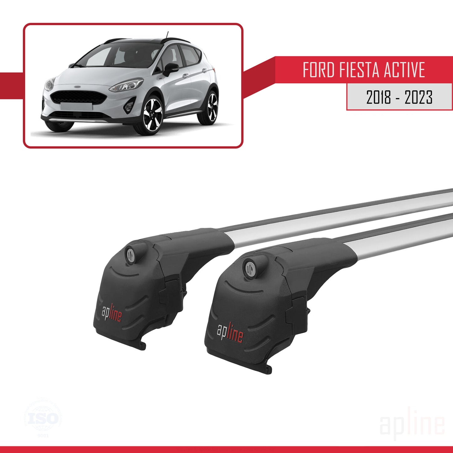 ACE-2 Dakdrager bagagedrager compatibel met Ford Fiesta 7 Active 2018-2023 Spoorstaven Grijs Aluminium 2 Staven