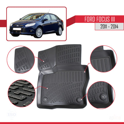 Compatibile con Ford Focus 3 (C346) Pre-Facelift 2011-2014 4D Tappeti in Gomma Nero