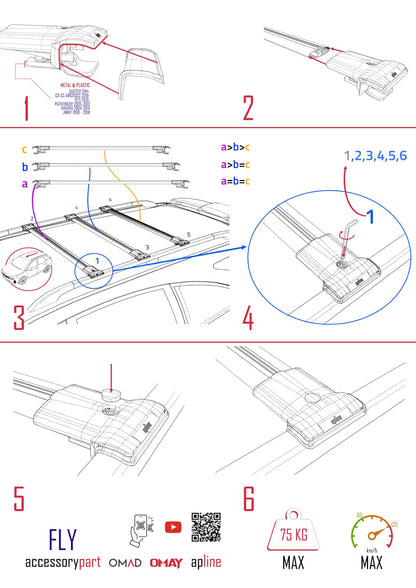 Compatibile con BMW Serie 3 (E46) Touring 1999-2005 FLY Model Barre Tetto Portapacchi Auto Barre Portatutto Grigo Alluminio 3 Barre