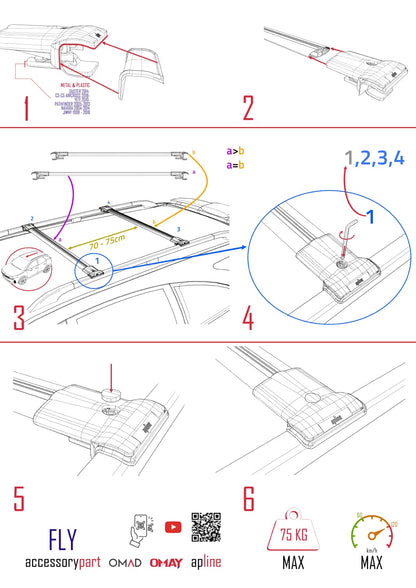 Compatibile con Subaru Forester 4 (SJ) 2014-2018 FLY Model Barre Tetto Portapacchi Auto Barre Portatutto Nero Alluminio 2 Barre