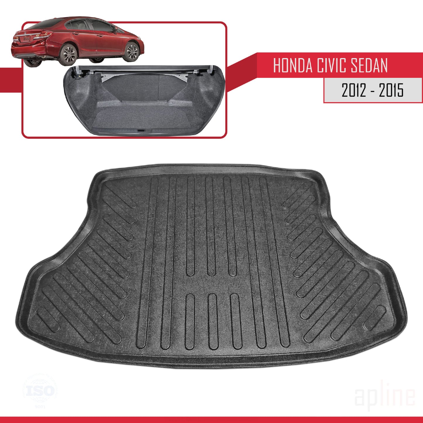 Compatible avec Honda Civic 9 (FB) Berline 2012-2015 Flexible Tapis de Coffre Plancher de Chargement Noir