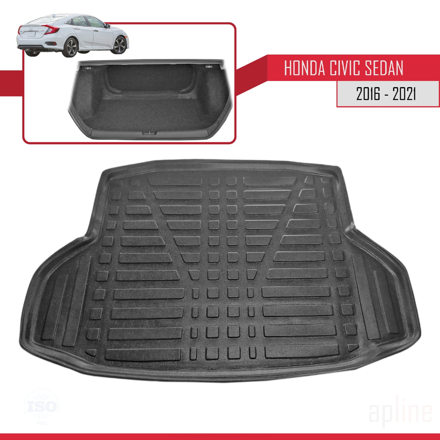 Compatible avec Honda Civic 10 (FC) Berline 2016-2021 Flexible Tapis de Coffre Plancher de Chargement Noir