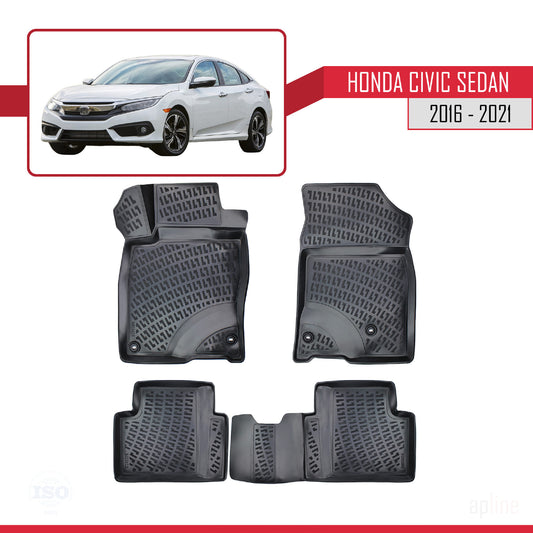 Compatible avec Honda Civic 10 (FC) Berline 2016-2021 4D Tapis de Voiture Noir