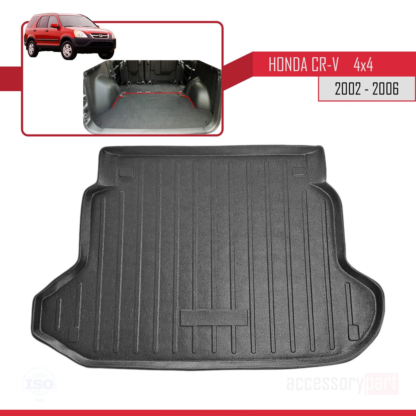 Compatible avec Honda CR-V 2 2002-2006 Flexible Tapis de Coffre Plancher de Chargement Noir