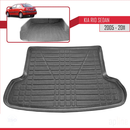 Flexibele Kofferbakmat Compatible met Kia Rio 2 (JB) Sedan 2005-2011 Achter Bagageruimte Zwart