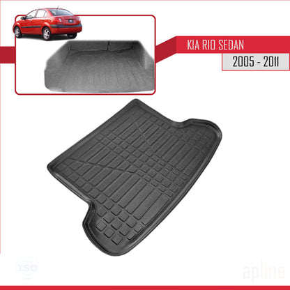 Flexibele Kofferbakmat Compatible met Kia Rio 2 (JB) Sedan 2005-2011 Achter Bagageruimte Zwart