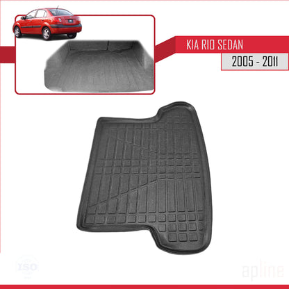 Flexibele Kofferbakmat Compatible met Kia Rio 2 (JB) Sedan 2005-2011 Achter Bagageruimte Zwart