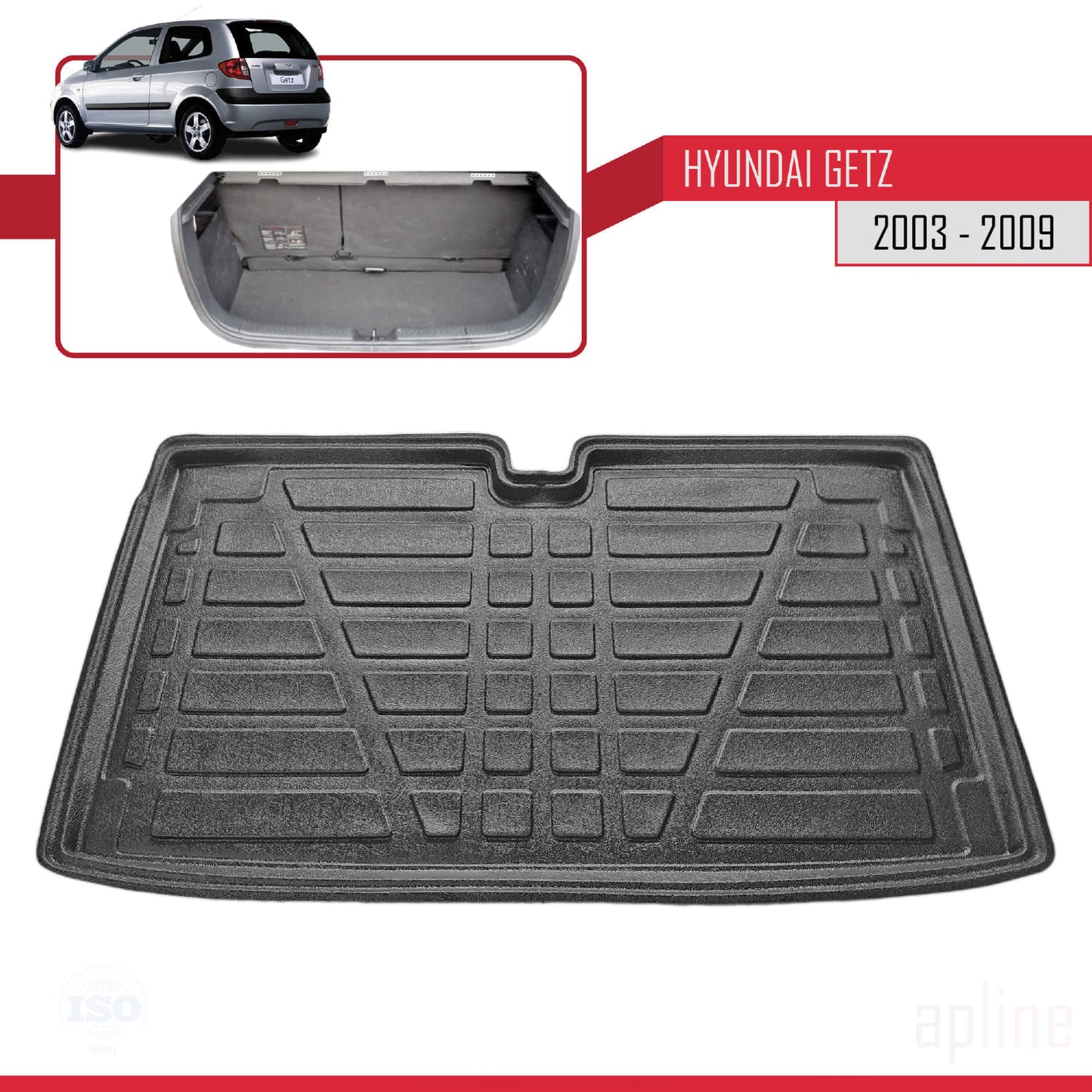 Compatible avec Hyundai Getz 2003-2009 Flexible Tapis de Coffre Plancher de Chargement Noir