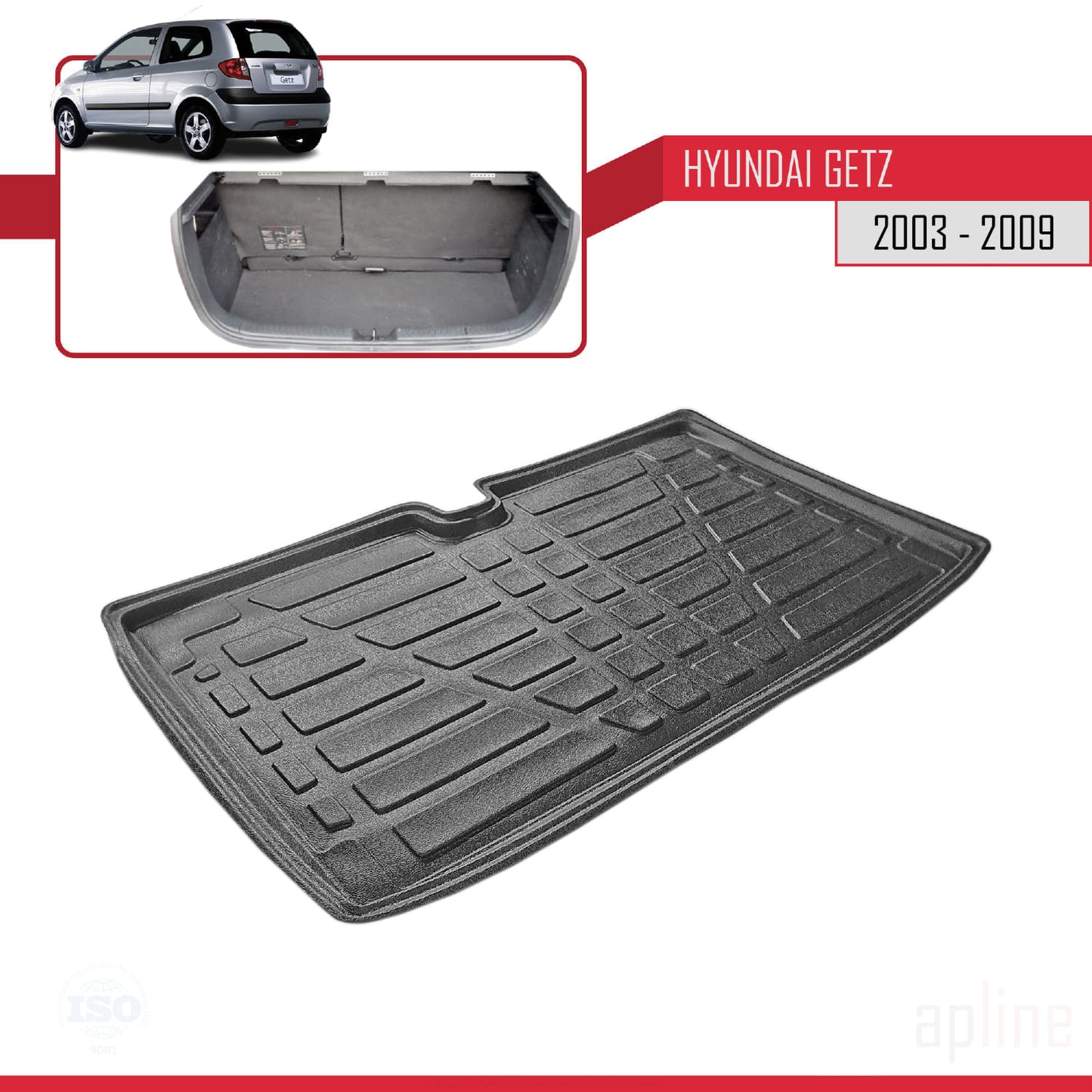 Compatible avec Hyundai Getz 2003-2009 Flexible Tapis de Coffre Plancher de Chargement Noir
