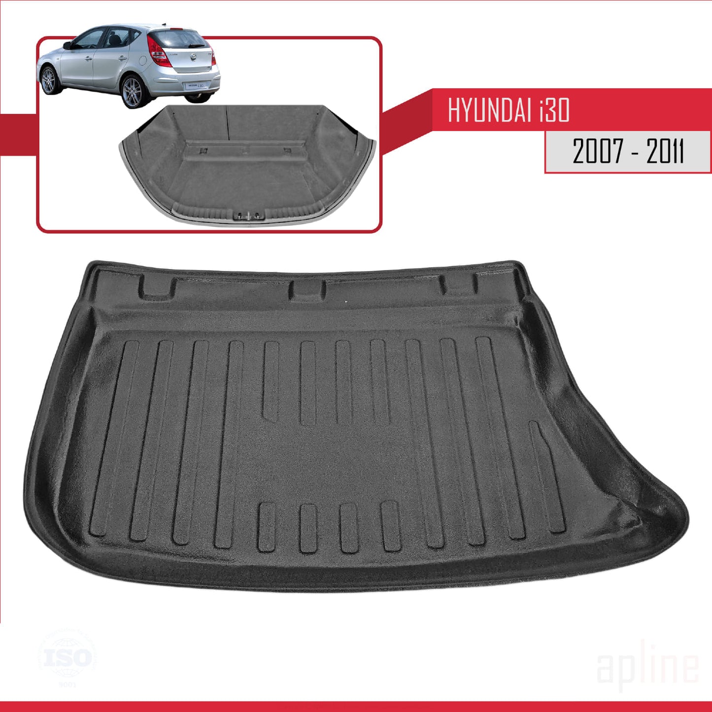 Compatible avec Hyundai i30 (FD) HB 2007-2011 Flexible Tapis de Coffre Plancher de Chargement Noir