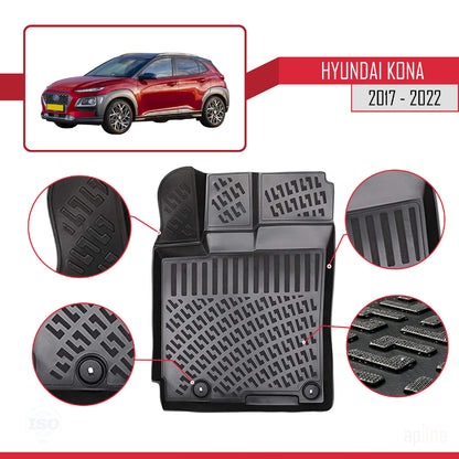 Compatibile con Hyundai Kona (OS) 2017-2022 4D Tappeti in Gomma Nero