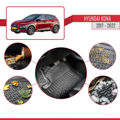 Compatibile con Hyundai Kona (OS) 2017-2022 4D Tappeti in Gomma Nero