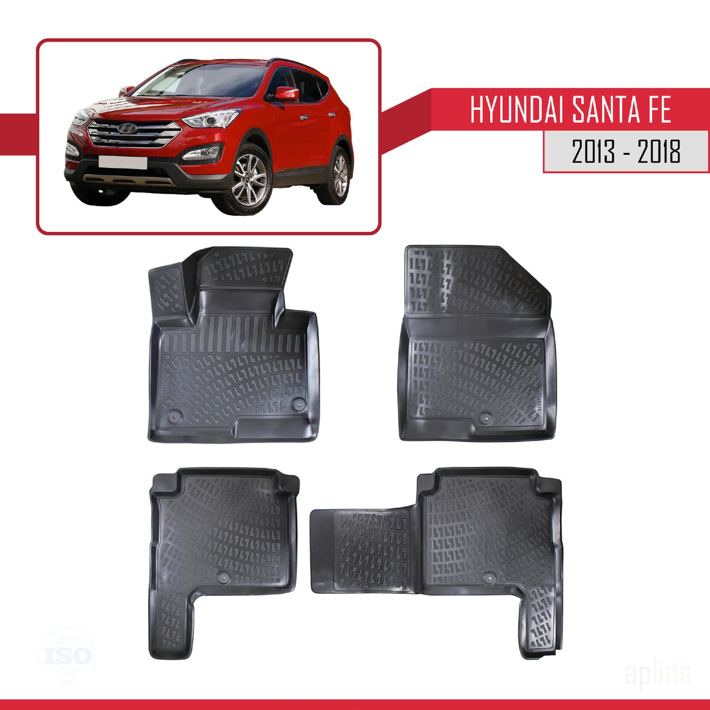 Kompatibel mit Hyundai Santa Fe 3 (DM) 2013-2018 4D Gummimatten Schwarz