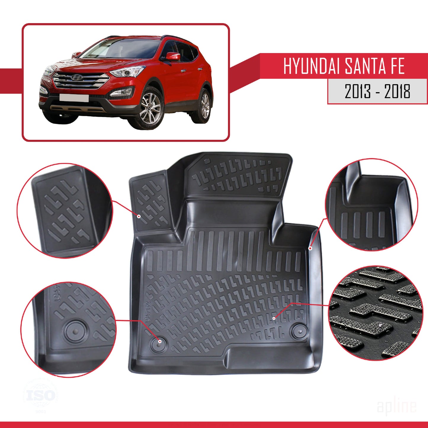 Kompatibel mit Hyundai Santa Fe 3 (DM) 2013-2018 4D Gummimatten Schwarz