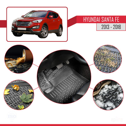 Kompatibel mit Hyundai Santa Fe 3 (DM) 2013-2018 4D Gummimatten Schwarz