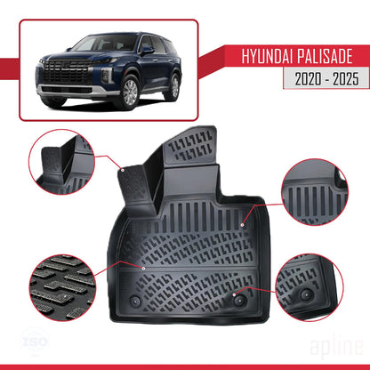 Compatibile con Hyundai Palisade (7 Koltuk) 2020-2025 4D Tappeti in Gomma Nero