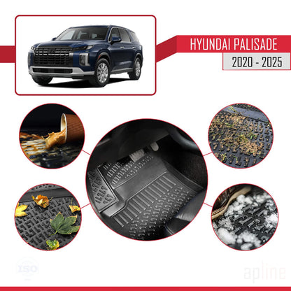 Compatibile con Hyundai Palisade (7 Koltuk) 2020-2025 4D Tappeti in Gomma Nero