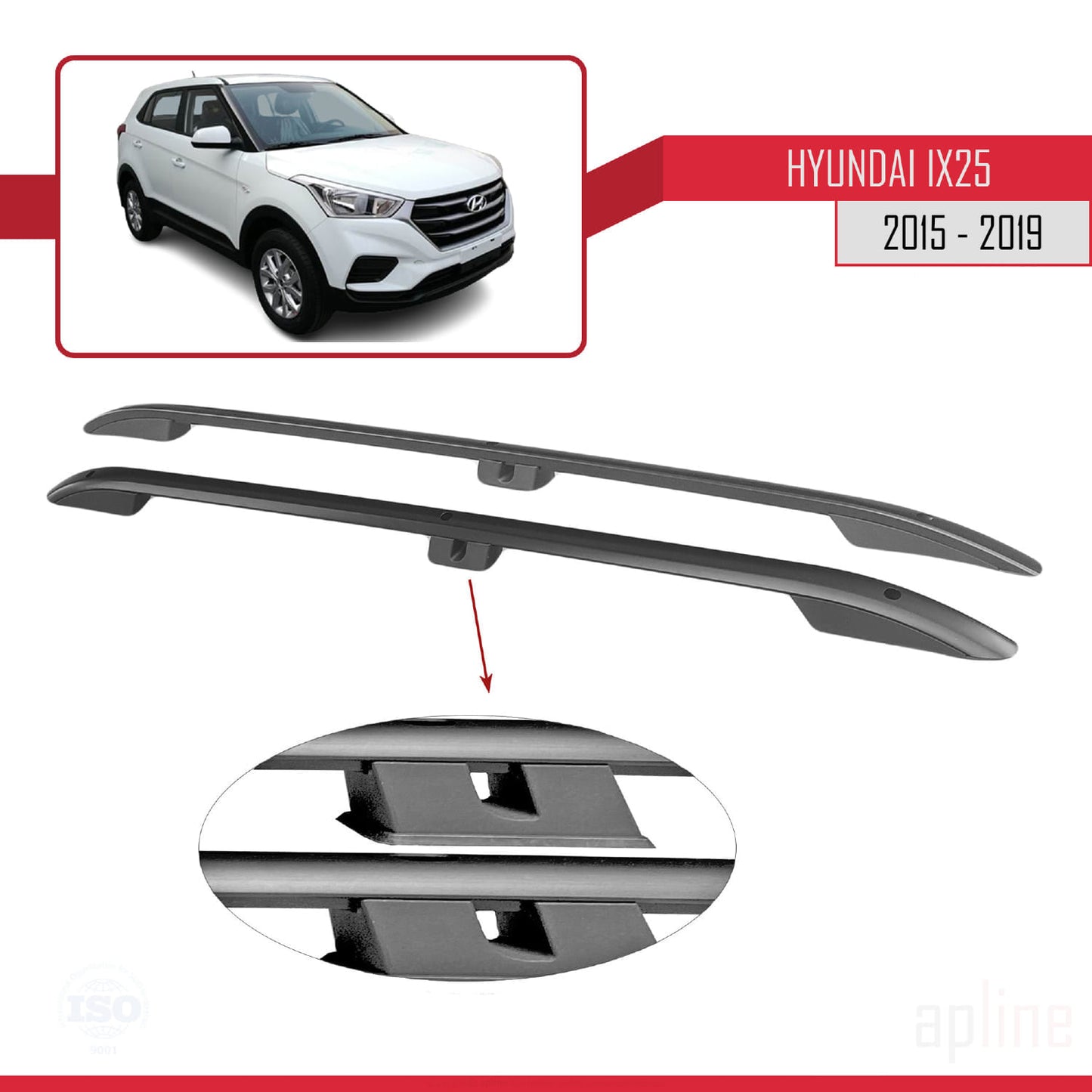 Kompatibel mit Hyundai ix25 2015-2019 (Kurzer Radstand L1/H1) Dachreling Dachträger Gepäckträger (Klebemodell) Schwarz