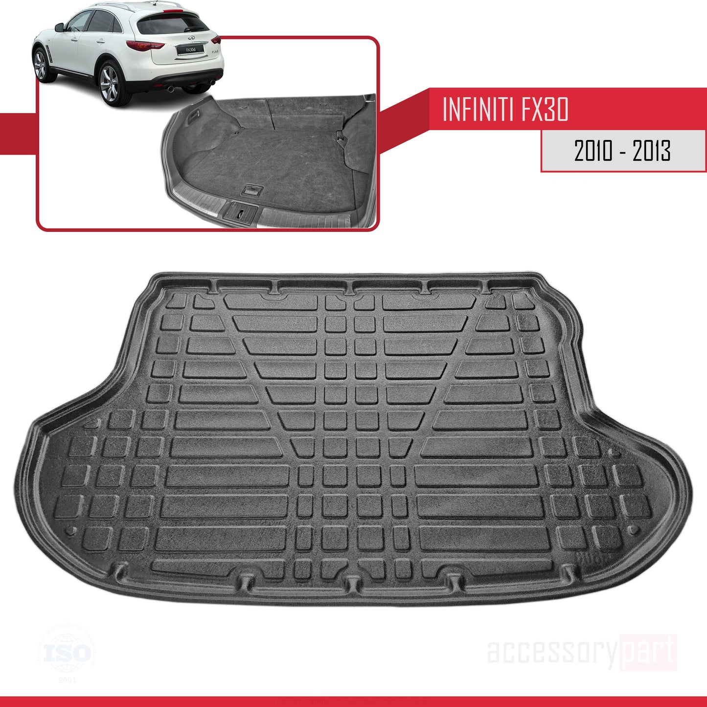 Tronco Alfombra De Carga para Infiniti FX30 2010-2013 Flexible Bandeja Maletero Trasero NEGRO