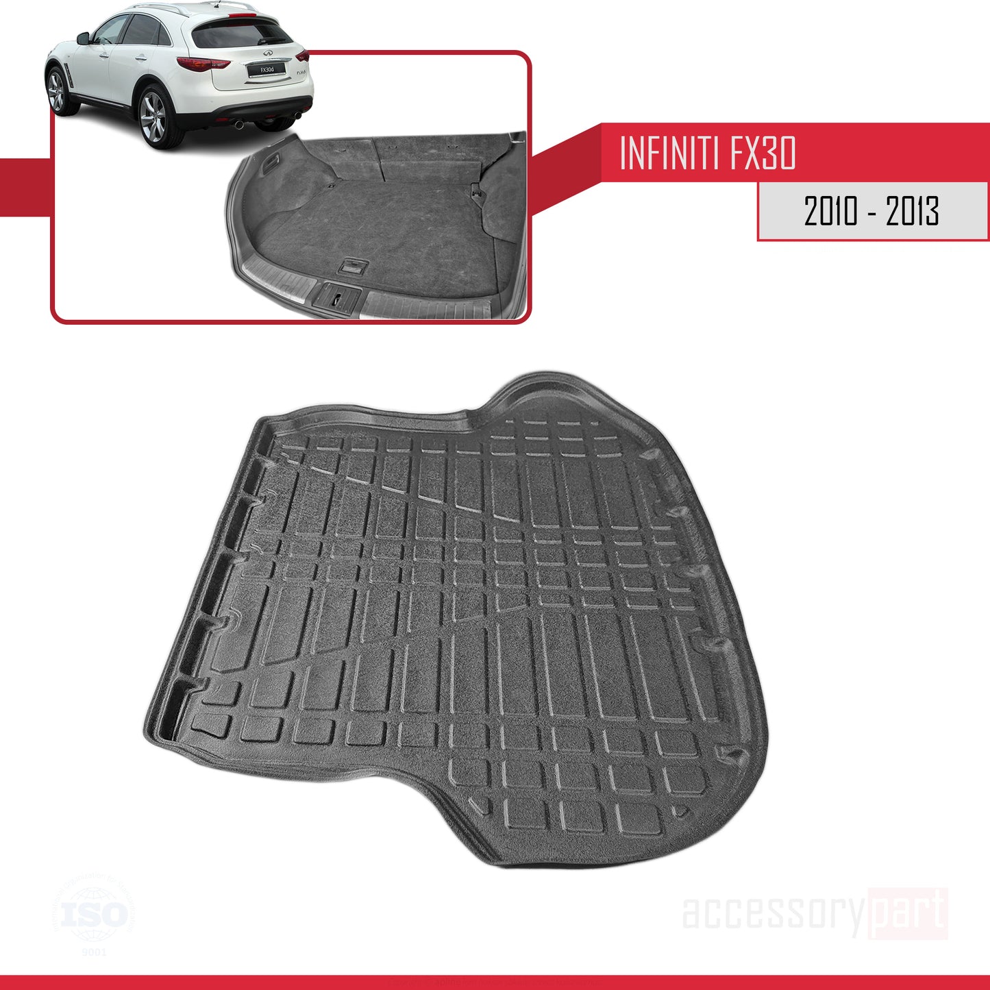 Compatible avec Infiniti FX30d 2010-2013 Flexible Tapis de Coffre Plancher de Chargement Noir
