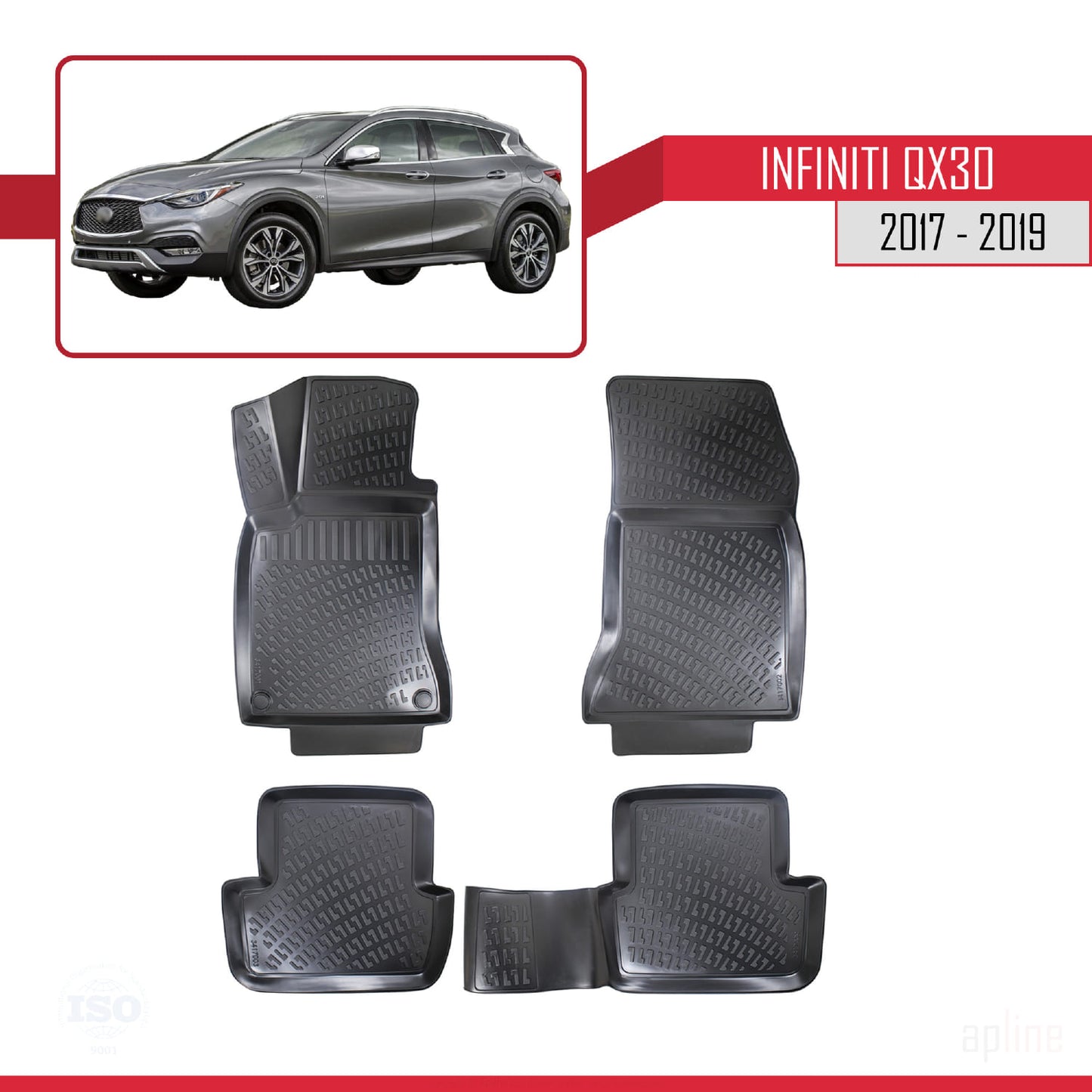 Compatibile con Infiniti QX30 (H15) 2017-2019 4D Tappeti in Gomma Nero